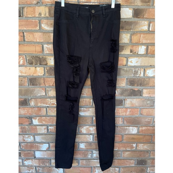 Fashion Nova Women’s Distressed Blanched Black Jeans Size 15 - Picture 1 of 8